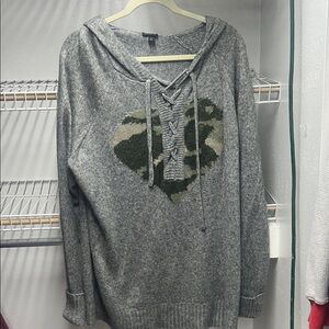 torrid Gray Lace-Up Hoodie with Camo Heart